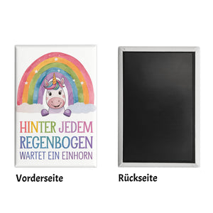 Lächelndes Einhorn Souvenir Souvenir Magnet Hinter jedem Regenbogen