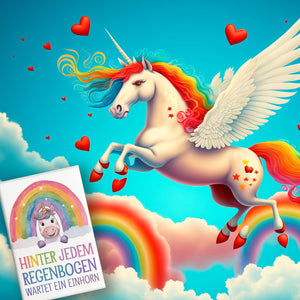 Lächelndes Einhorn Souvenir Souvenir Magnet Hinter jedem Regenbogen