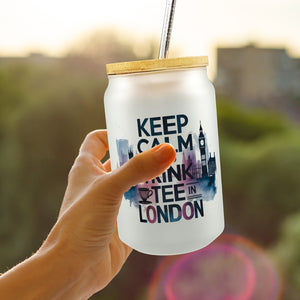KEEP CALM UND TRINK TEE Trinkglas mit Bambusdeckel London