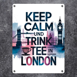 KEEP CALM UND TRINK TEE Metallschild in 15x20 cm London