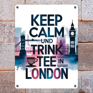 KEEP CALM UND TRINK TEE Metallschild in 15x20 cm London