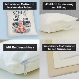 Schlaf ist für Anfänger Kissen Baby in Windeln