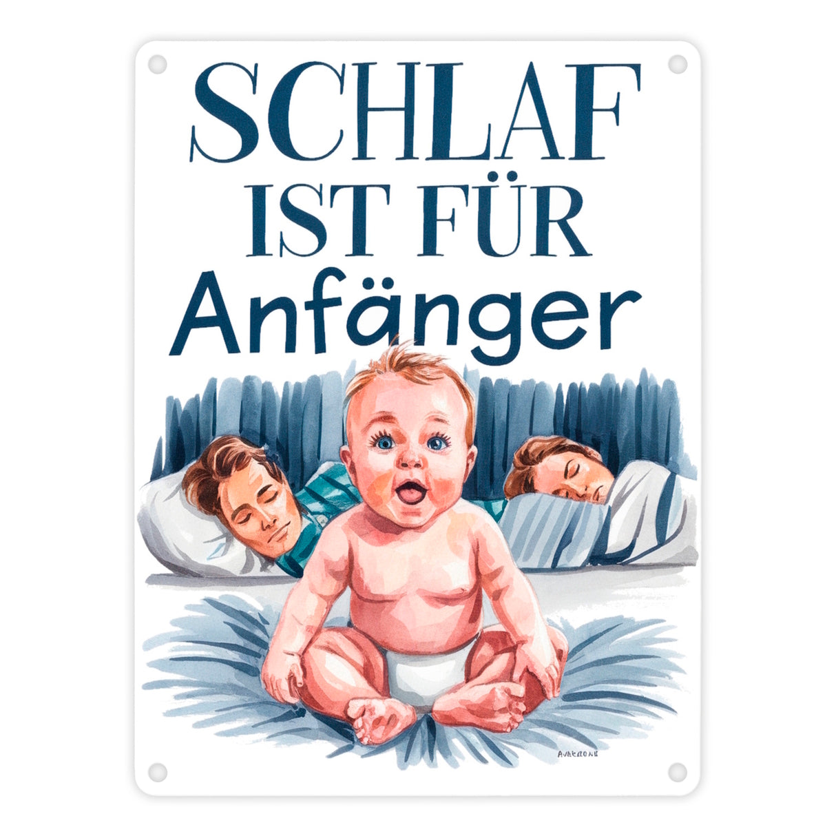 Schlaf ist für Anfänger Metallschild in 15x20 cm Baby in Windeln