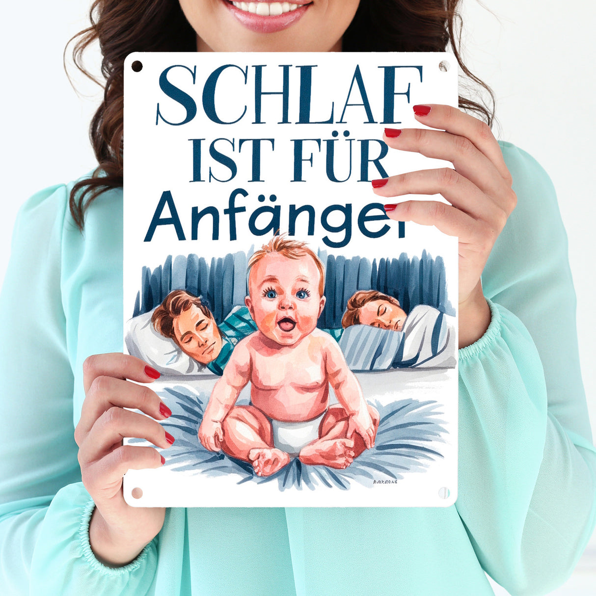 Schlaf ist für Anfänger Metallschild in 15x20 cm Baby in Windeln