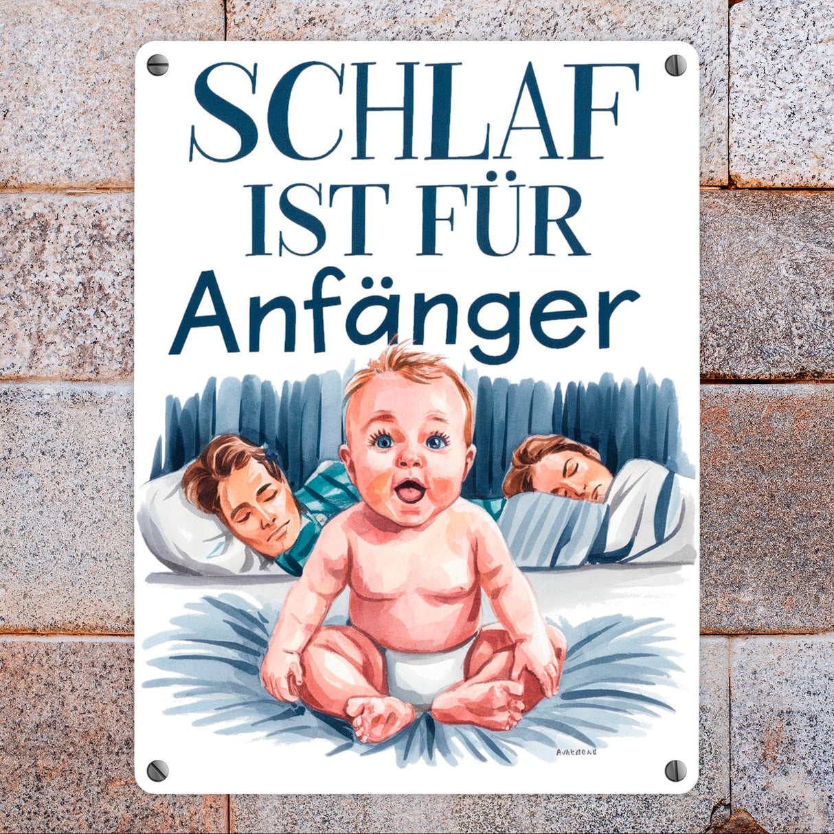 Schlaf ist für Anfänger Metallschild in 15x20 cm Baby in Windeln