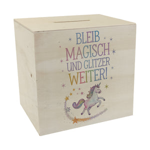 Einhorn mit Regenbogenmähne Spardose Bleib magisch, glitzer weiter