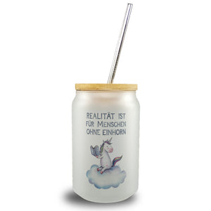 Realität ist für Menschen ohne Einhorn Trinkglas mit Bambusdeckel