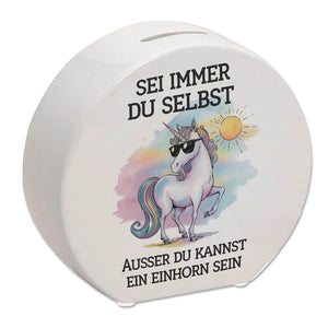 Einhorn mit Sonnenbrille Spardose Sei ein Einhorn