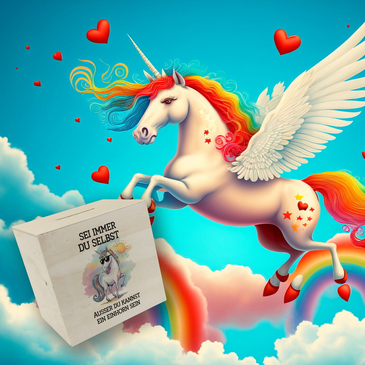 Einhorn mit Sonnenbrille Spardose Sei ein Einhorn