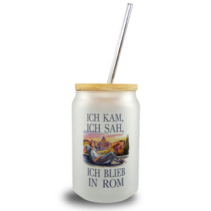 Ich kam, ich sah, ich blieb in Rom Trinkglas mit Bambusdeckel