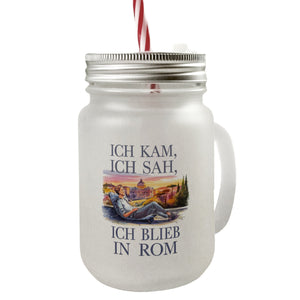 Ich kam, ich sah, ich blieb in Rom Trinkglas mit Bambusdeckel