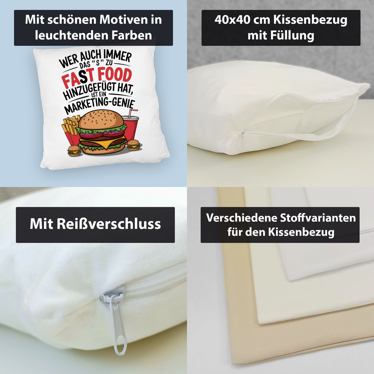 Fast Food - FAT FOOD Kissen für Burger Fans