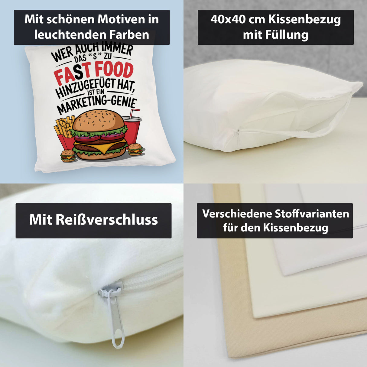 Fast Food - FAT FOOD Kissen für Burger Fans