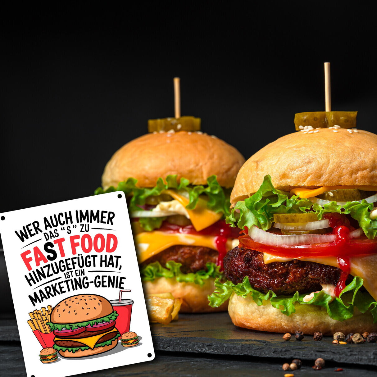 Fast Food - FAT FOOD Metallschild in 15x20 cm für Burger Fans