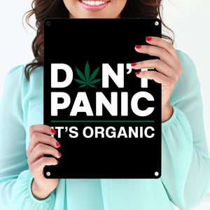Cannabis Meme Spruch Metallschild in 15x20 cm DON'T PANIC
