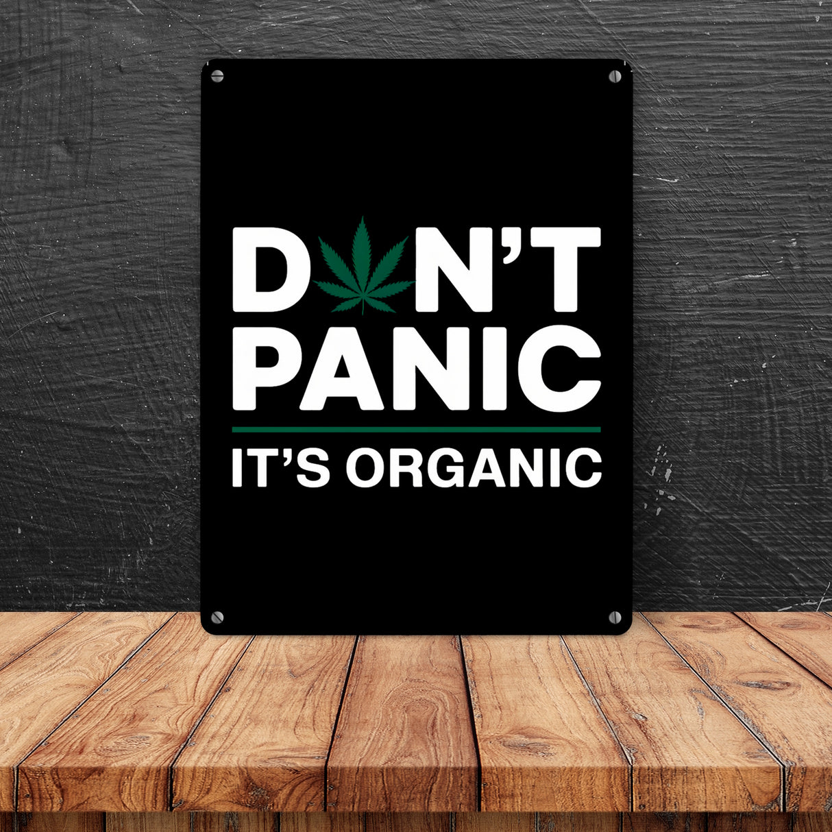 Cannabis Meme Spruch Metallschild in 15x20 cm DON'T PANIC