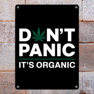 Cannabis Meme Spruch Metallschild in 15x20 cm DON'T PANIC