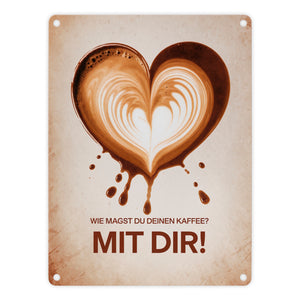Herzförmiger Kaffeefleck Metallschild in 15x20 cm - Kaffee mit dir