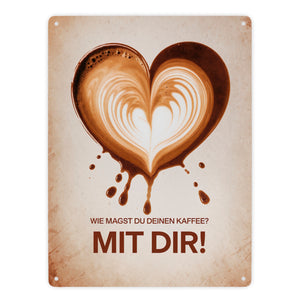 Herzförmiger Kaffeefleck Metallschild in 15x20 cm - Kaffee mit dir