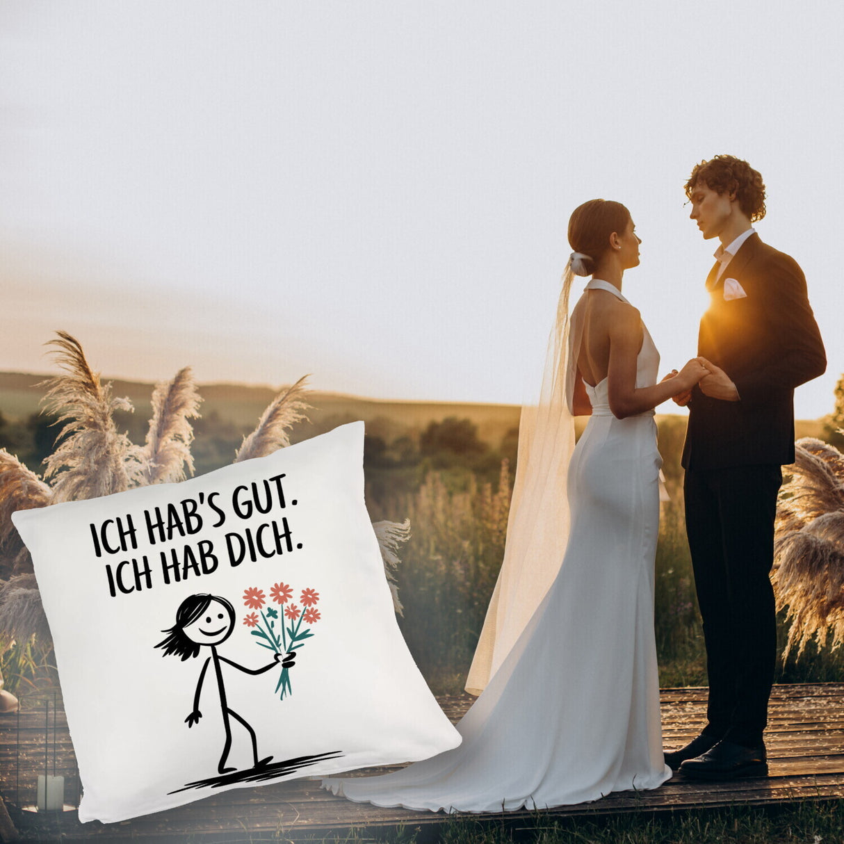 Ich hab's gut - Ich hab dich Kissen mit Strichmännchen