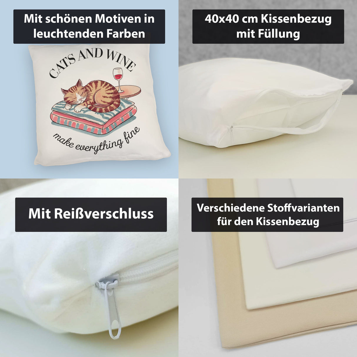 Katzen & Wein Kissen für Katzen- und Weinliebhaber