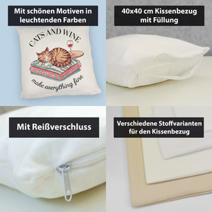 Katzen & Wein Kissen für Katzen- und Weinliebhaber