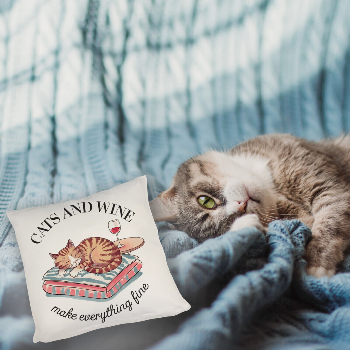 Katzen & Wein Kissen für Katzen- und Weinliebhaber