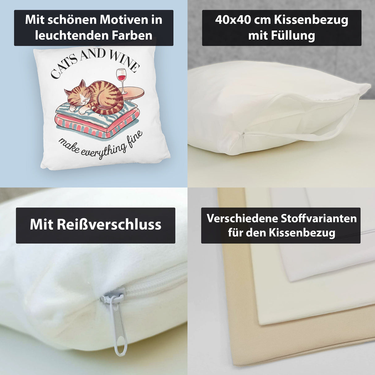 Katzen & Wein Kissen für Katzen- und Weinliebhaber