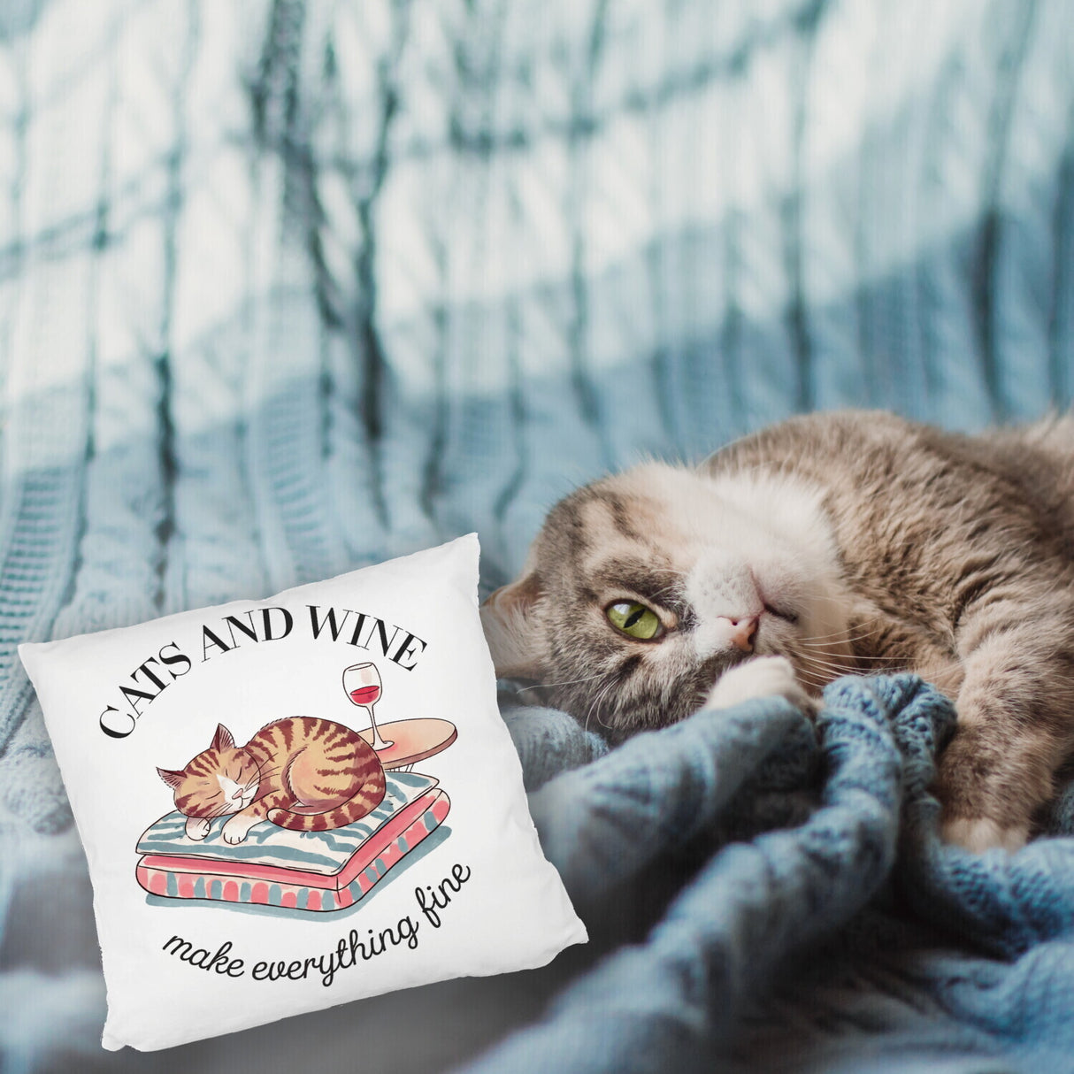 Katzen & Wein Kissen für Katzen- und Weinliebhaber