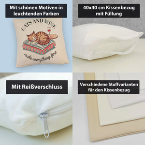 Katzen & Wein Kissen für Katzen- und Weinliebhaber