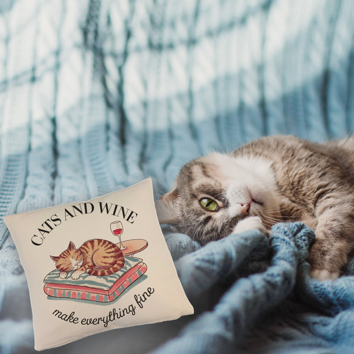 Katzen & Wein Kissen für Katzen- und Weinliebhaber