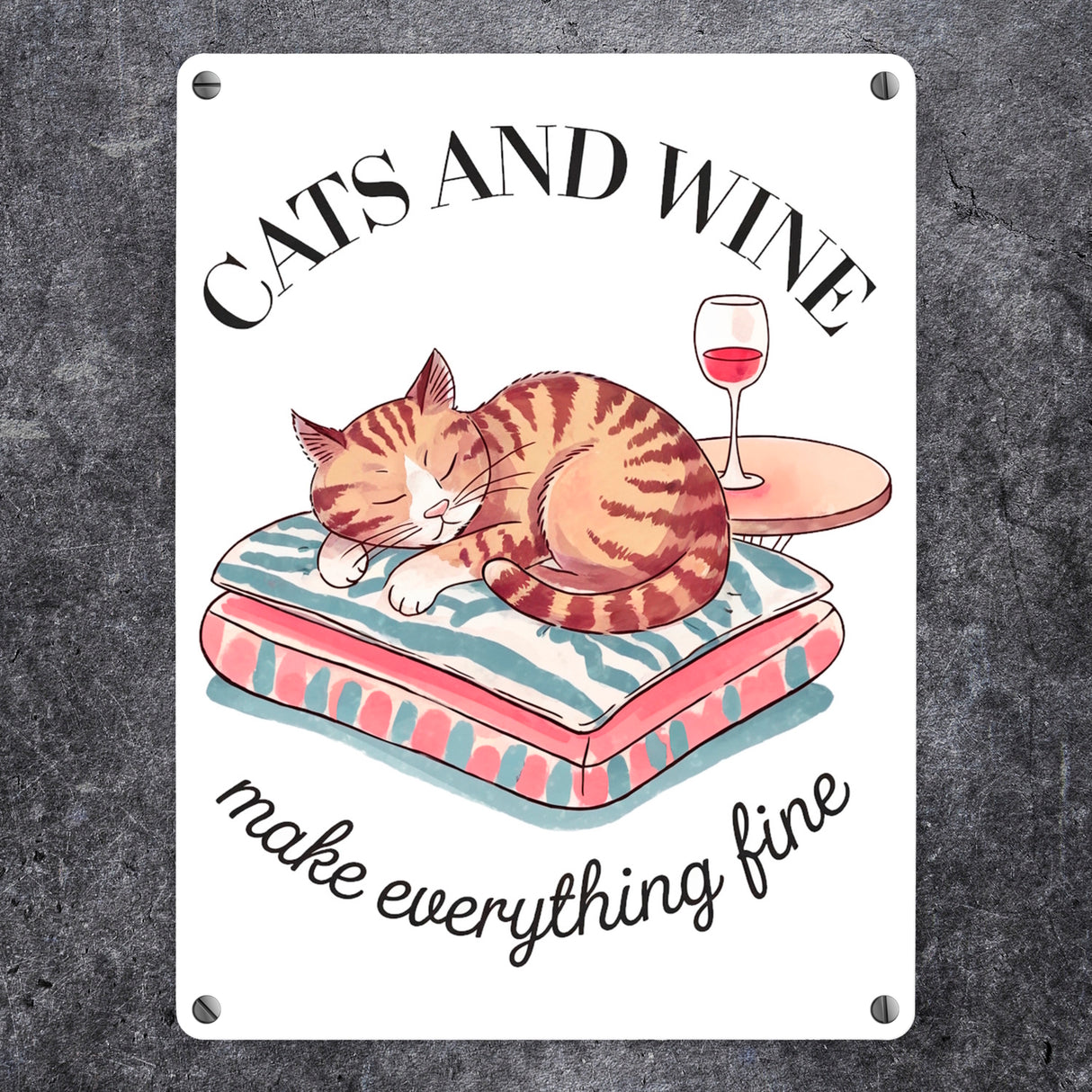 Katzen & Wein Metallschild in 15x20 cm für Katzen- und Weinliebhaber