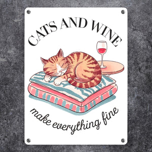 Katzen & Wein Metallschild in 15x20 cm für Katzen- und Weinliebhaber