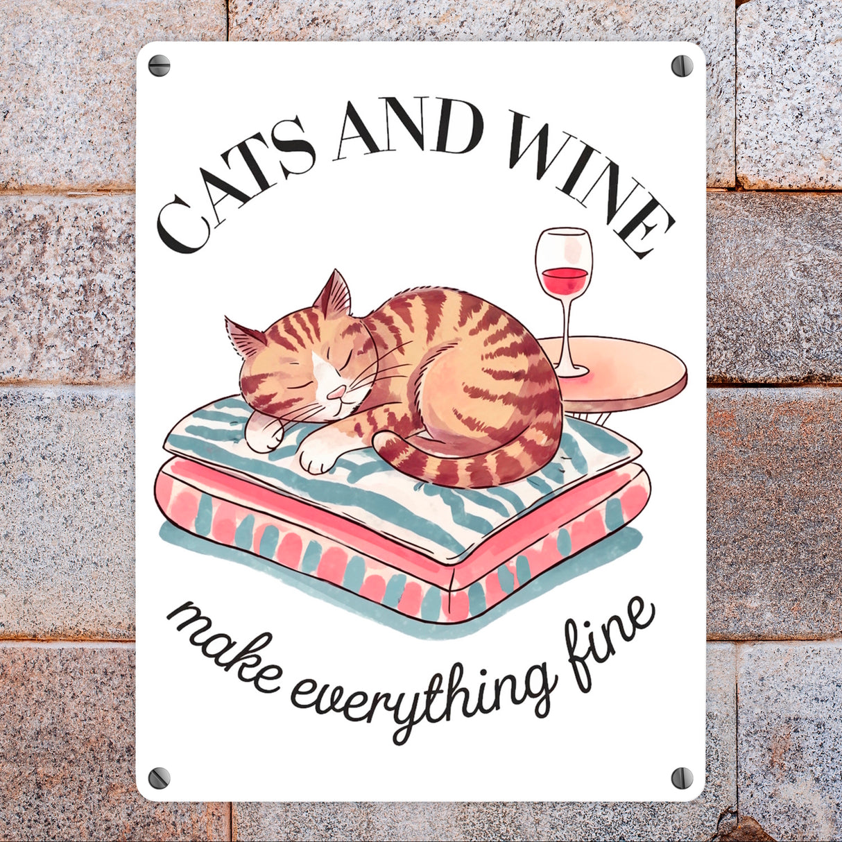Katzen & Wein Metallschild in 15x20 cm für Katzen- und Weinliebhaber