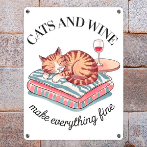 Katzen & Wein Metallschild in 15x20 cm für Katzen- und Weinliebhaber