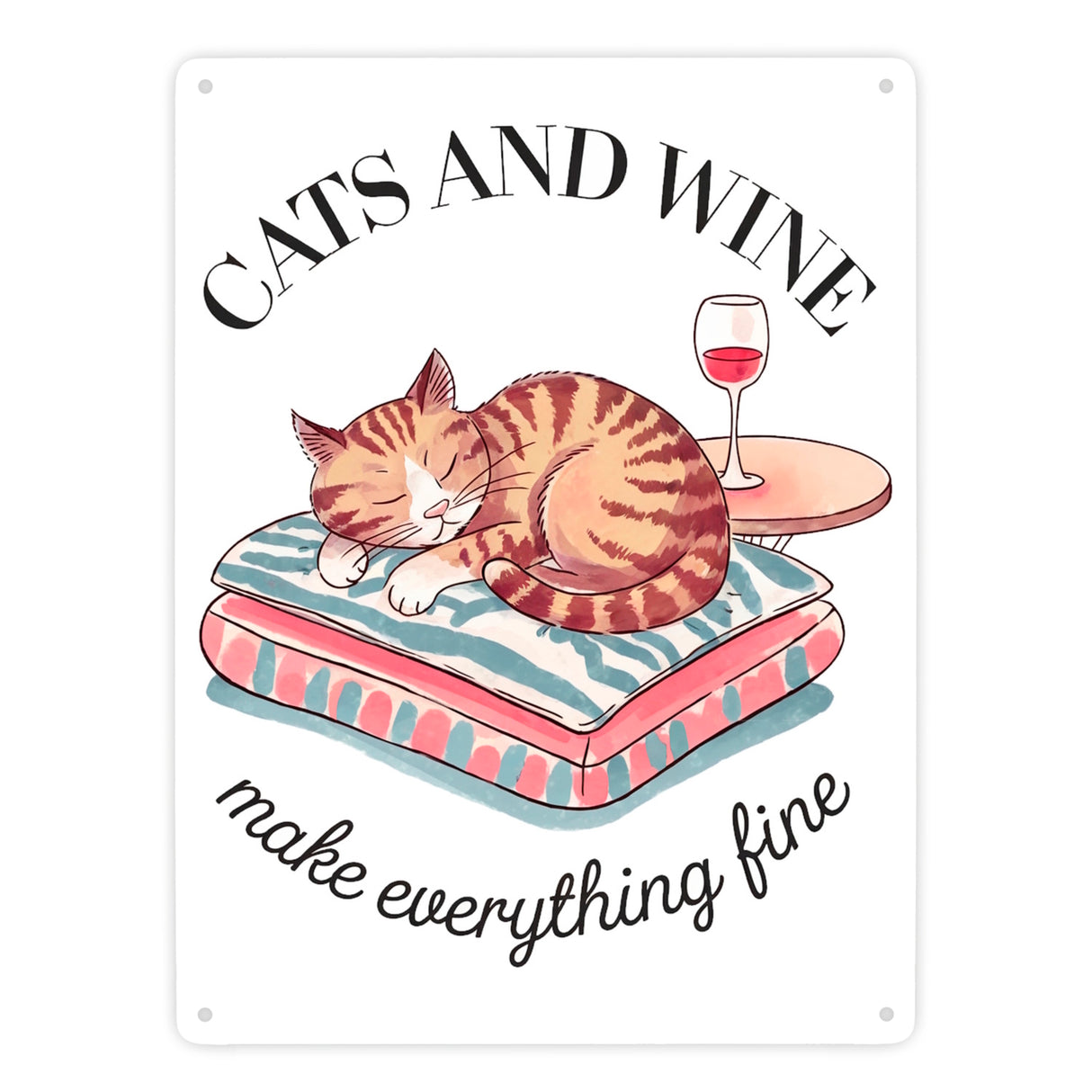 Katzen & Wein Metallschild in 15x20 cm für Katzen- und Weinliebhaber