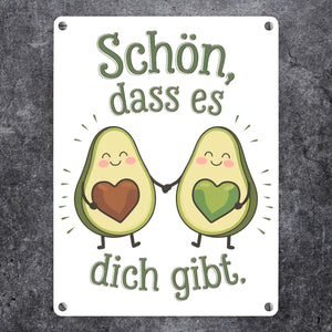 Avocado Herzkerne Metallschild in 15x20 cm Schön dass es Dich gibt