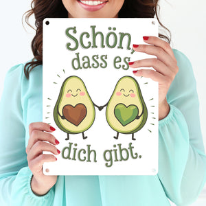 Avocado Herzkerne Metallschild in 15x20 cm Schön dass es Dich gibt