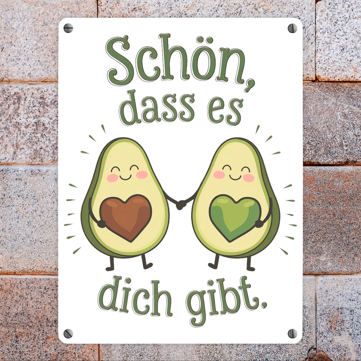 Avocado Herzkerne Metallschild in 15x20 cm Schön dass es Dich gibt