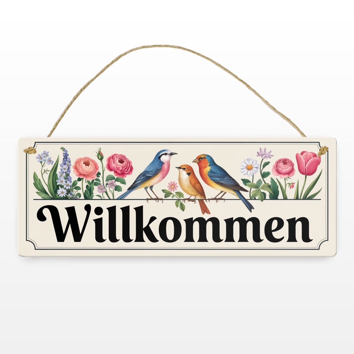 Vögel und Blumen Willkommen Metallschild - Frühling