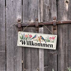 Vögel und Blumen Willkommen Metallschild - Frühling
