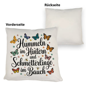 Frühlingsspruch Kissen mit Hummeln und Schmetterlingen