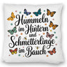 Frühlingsspruch Kissen mit Hummeln und Schmetterlingen
