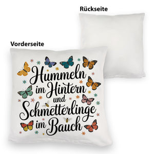 Frühlingsspruch Kissen mit Hummeln und Schmetterlingen