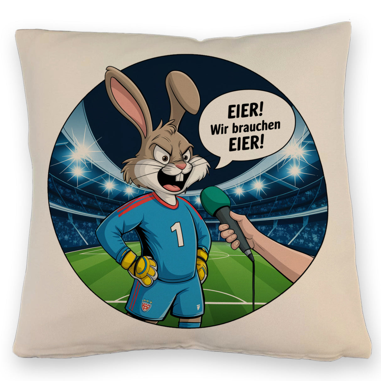 Kaninchen Torwart - EIER! Wir brauchen EIER! Kissen für Fußballfans