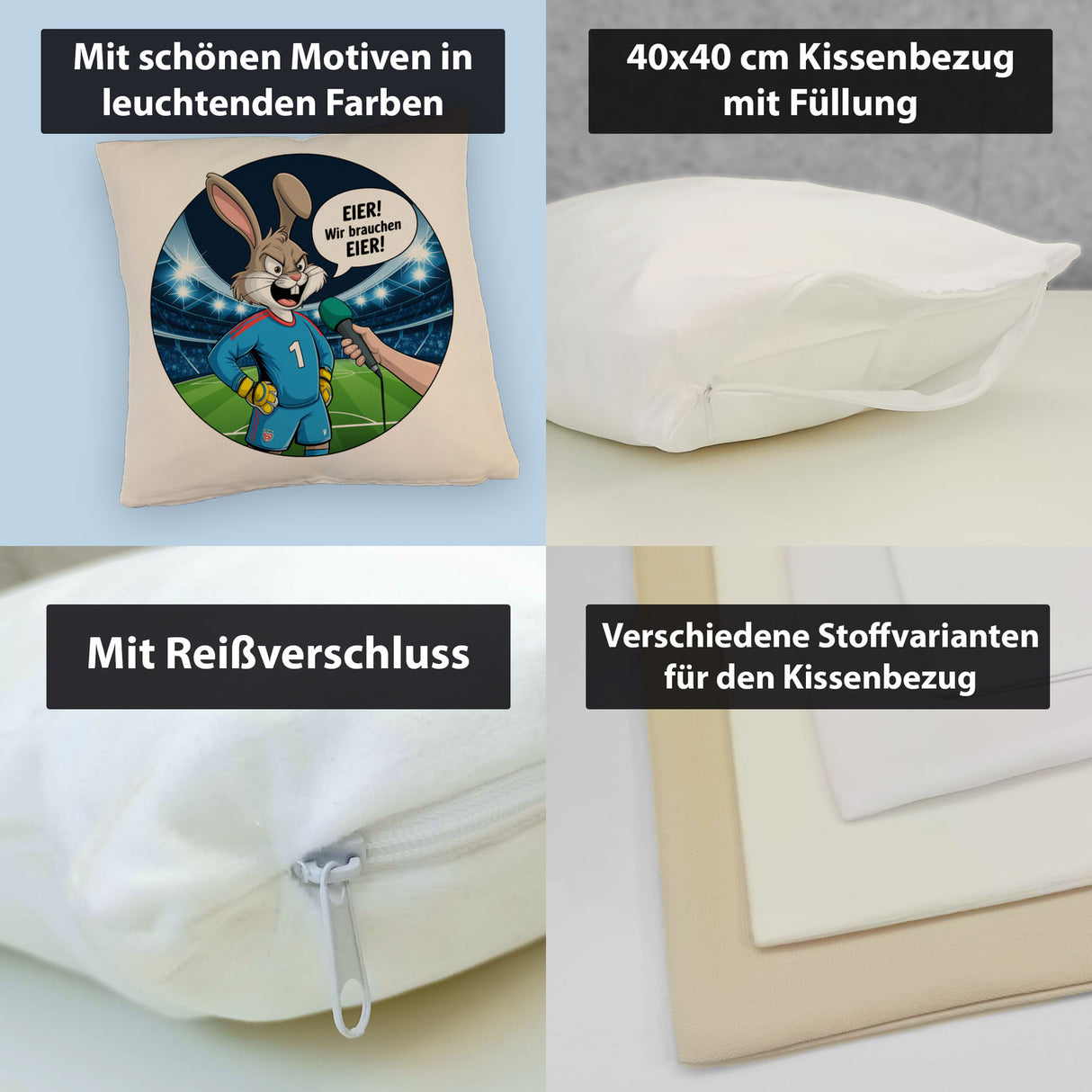 Kaninchen Torwart - EIER! Wir brauchen EIER! Kissen für Fußballfans