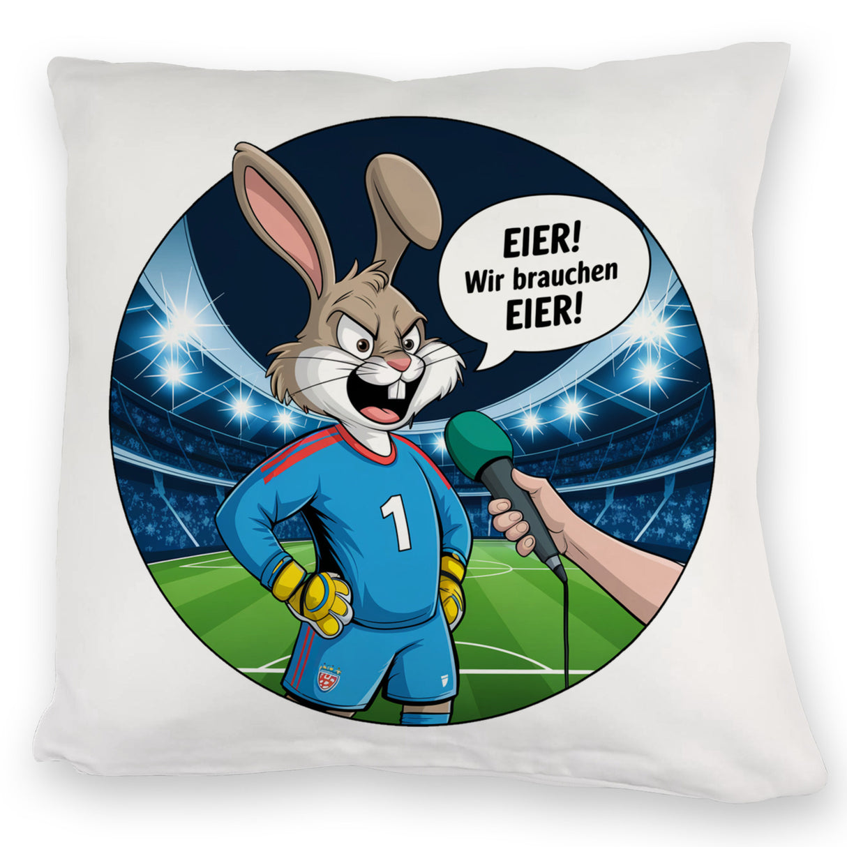 Kaninchen Torwart - EIER! Wir brauchen EIER! Kissen für Fußballfans