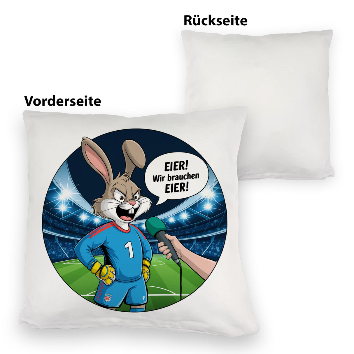 Kaninchen Torwart - EIER! Wir brauchen EIER! Kissen für Fußballfans