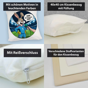 Kaninchen Torwart - EIER! Wir brauchen EIER! Kissen für Fußballfans