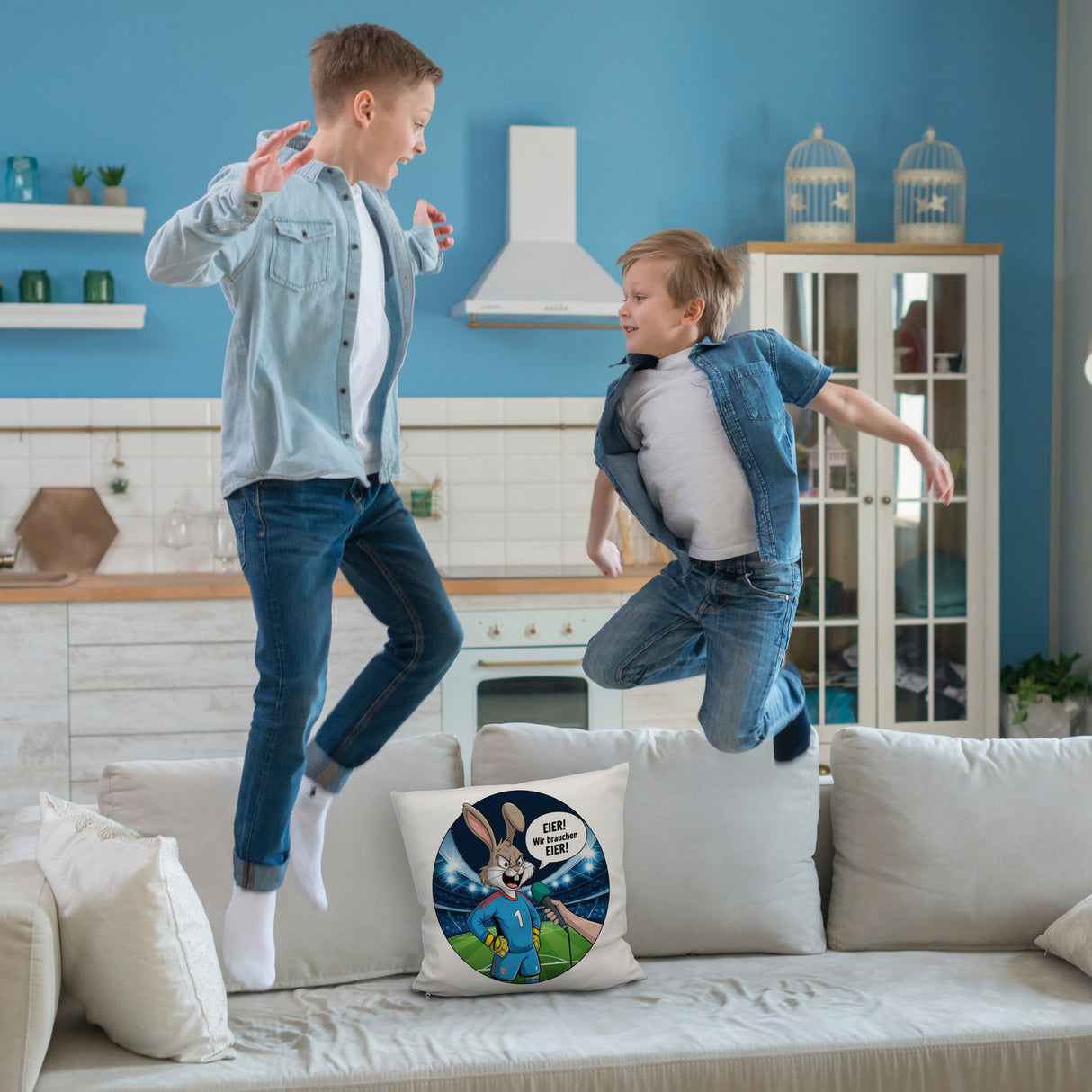 Kaninchen Torwart - EIER! Wir brauchen EIER! Kissen für Fußballfans